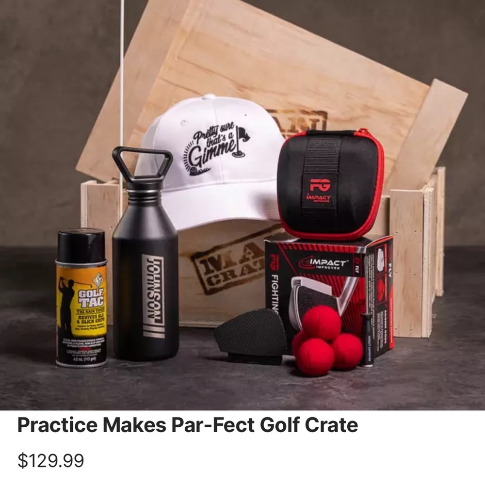 Man crates Practice Makes Par-Fect Golf Crate